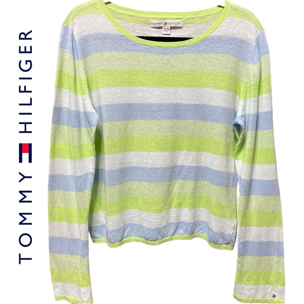 TOMMY HILFIGER Sweater Women Size XL Stripes 100% Linen